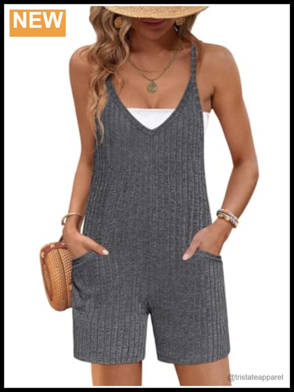 Ekouaer Women's Summer Romper V-Neck Sleeveless Stretch Short Jumpsuit